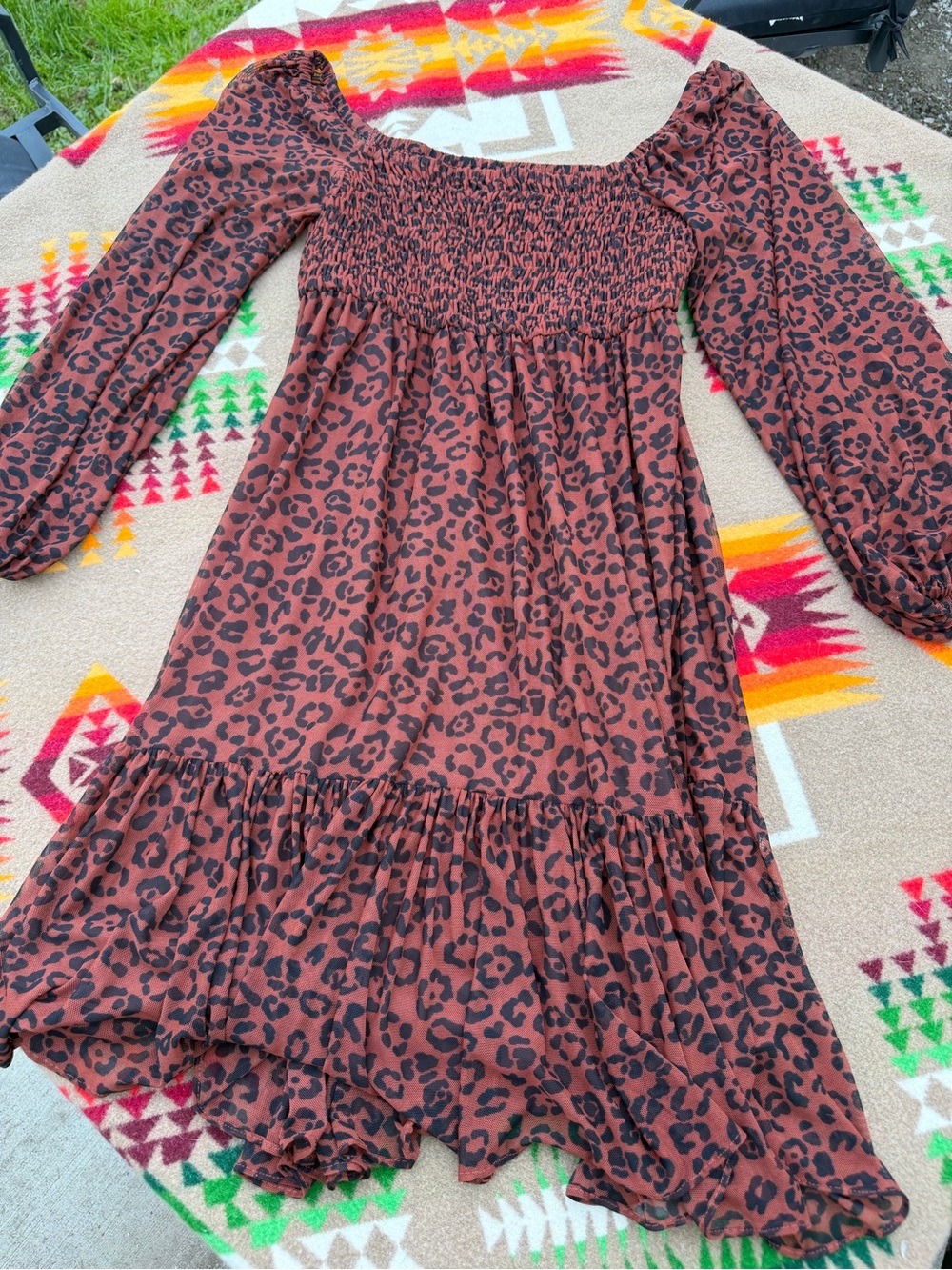 Just...Taylor Rust and Black Smocked Leopard Print Dress